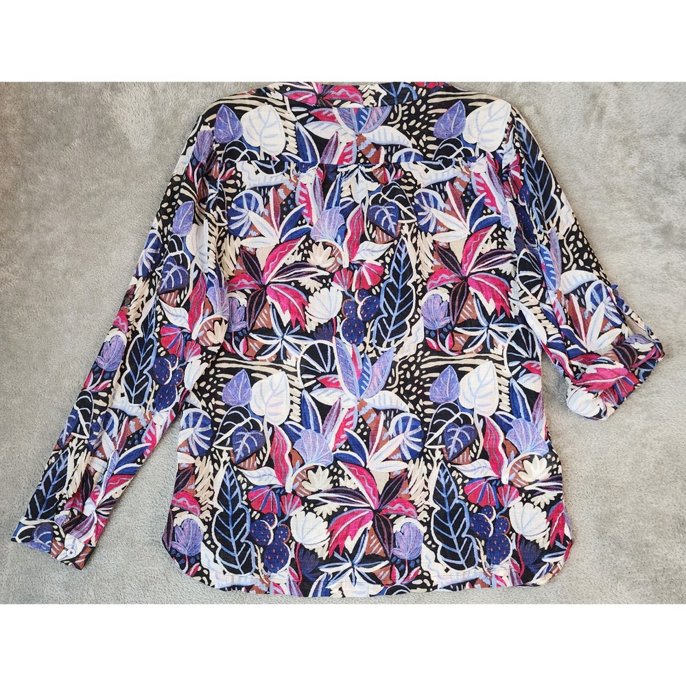 Tommy Bahama Shirt Womens Medium Tropical Leaf Print Roll Tab Sleeve Boho Top - Picture 2 of 8